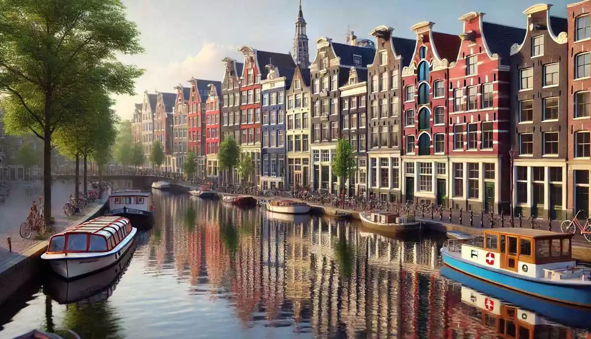 کانال های آمستردام با خانه های رنگارنگ